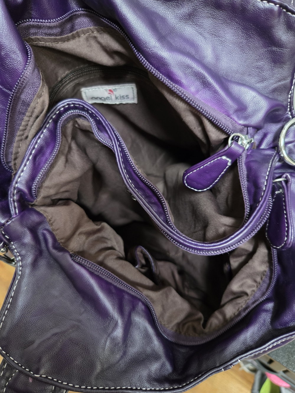 Angel Kiss Large Purple Purse Shoulder Bag Hobo Tote Purse Mutipocket - Picture 7 of 8
